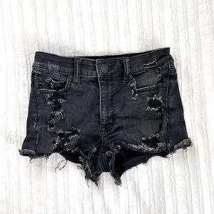 American Eagle Black Distressed Denim Shorts Size 2